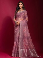 Dusty Pink Linen Silk Digital Print Saree